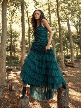 Mac Duggal 8046 Teal Sleeveless Ruffle Layered Gown Size 8 NWT